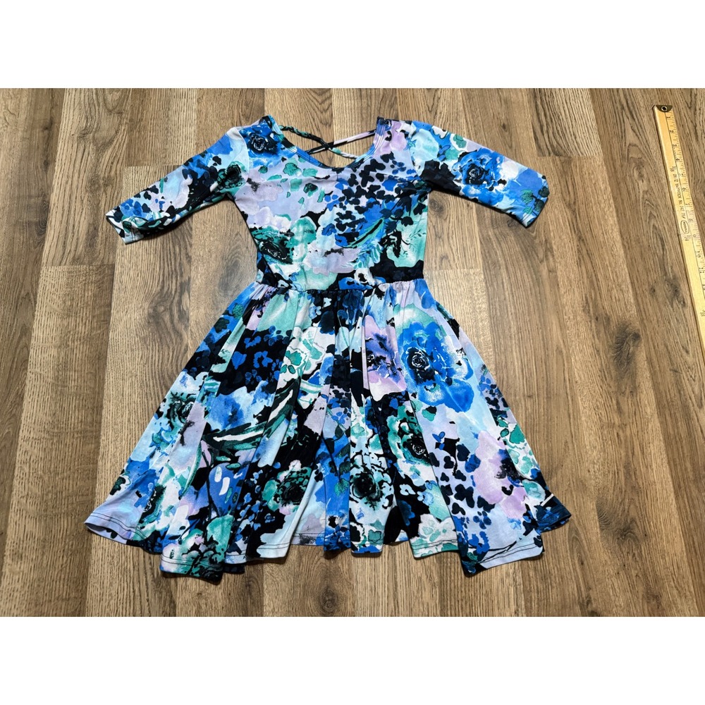 DotDotSmile Dress Girls 7 Blue Kids Floral Strappy Back Fit & Flare Excellent